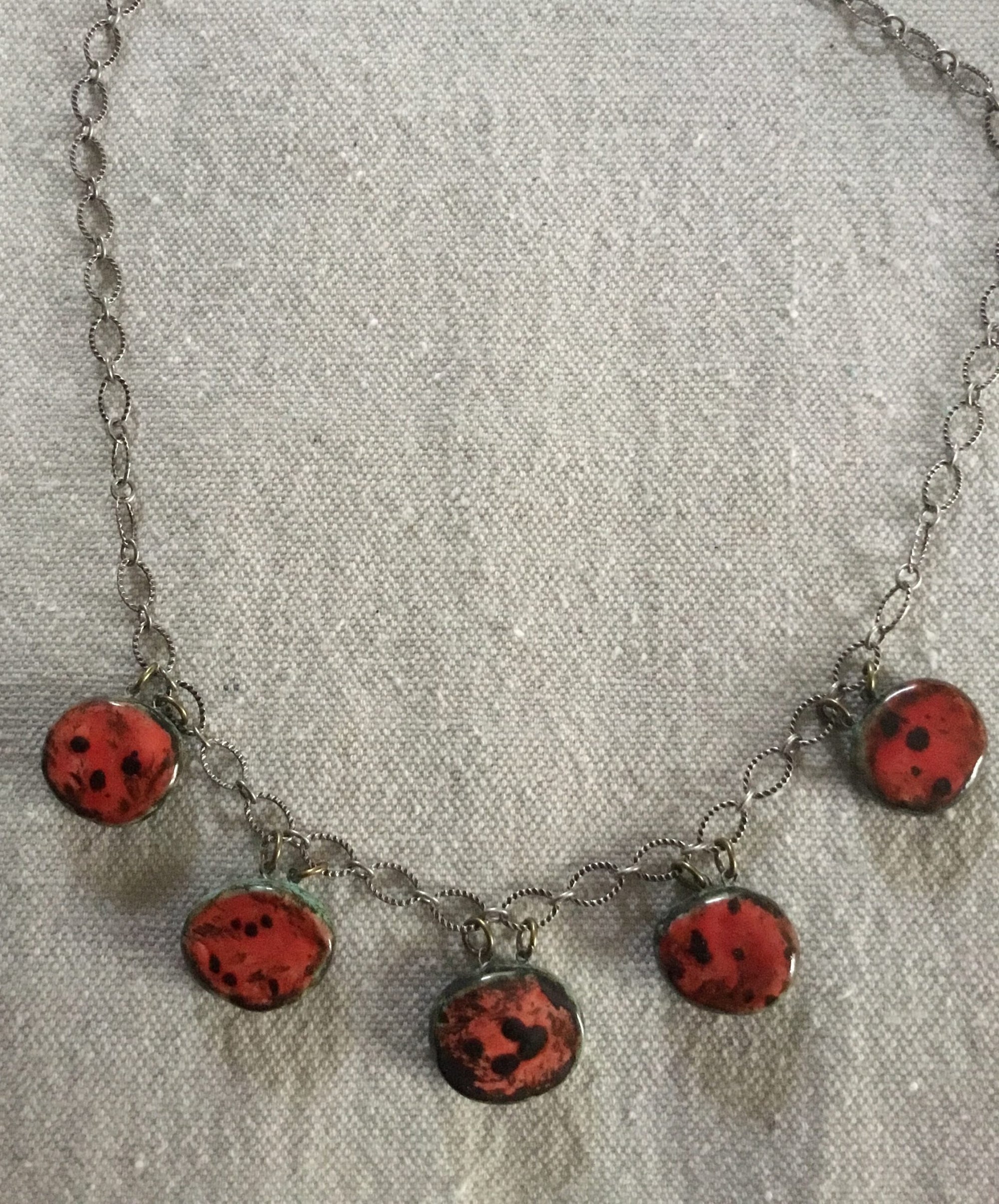 Line Necklace Lady Bug and Turquiose
