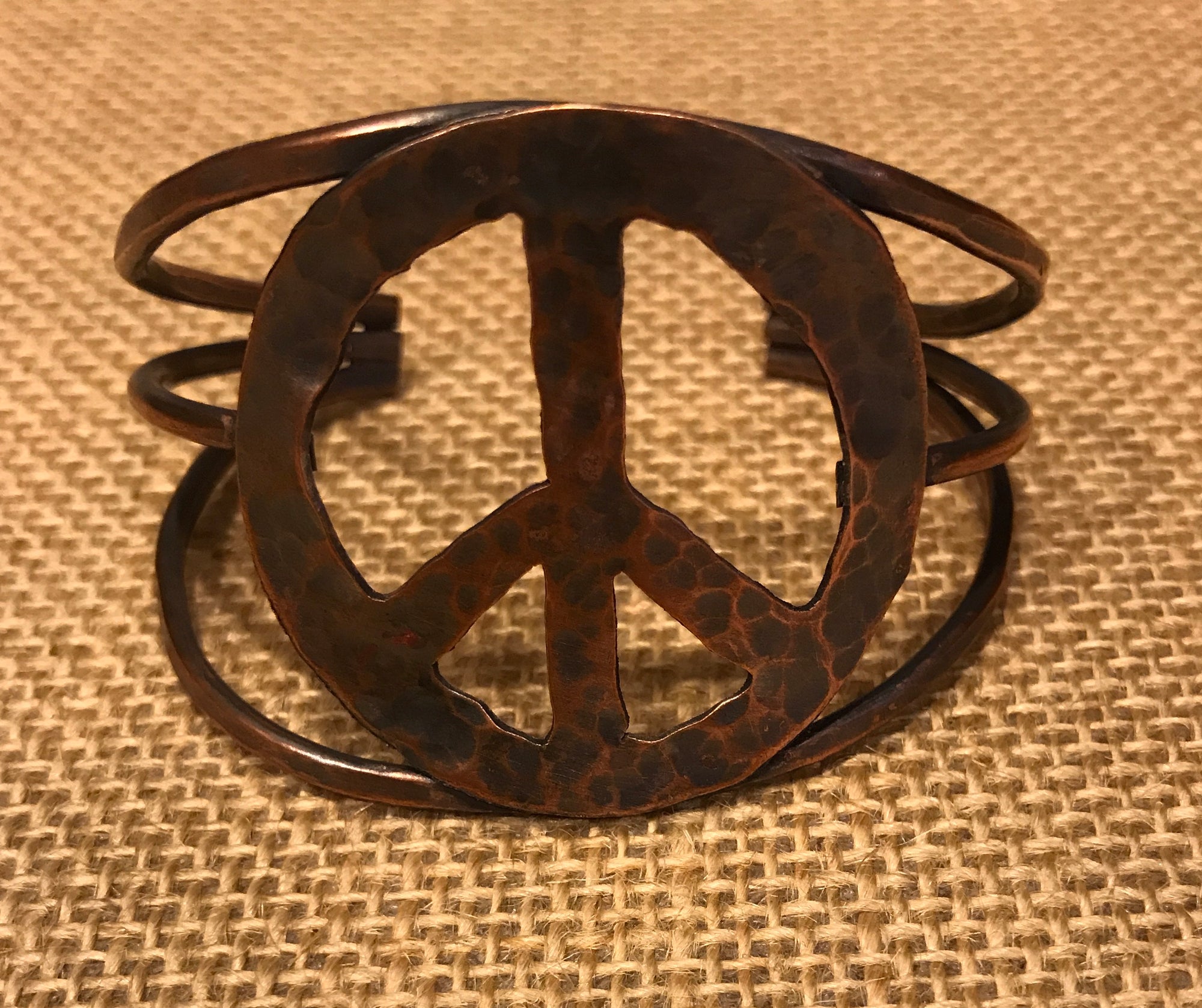 Artisan Copper Peace Sign Cuff