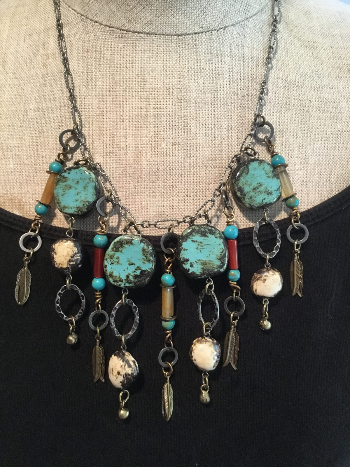 Boho Blues Reversible Pottery Necklace