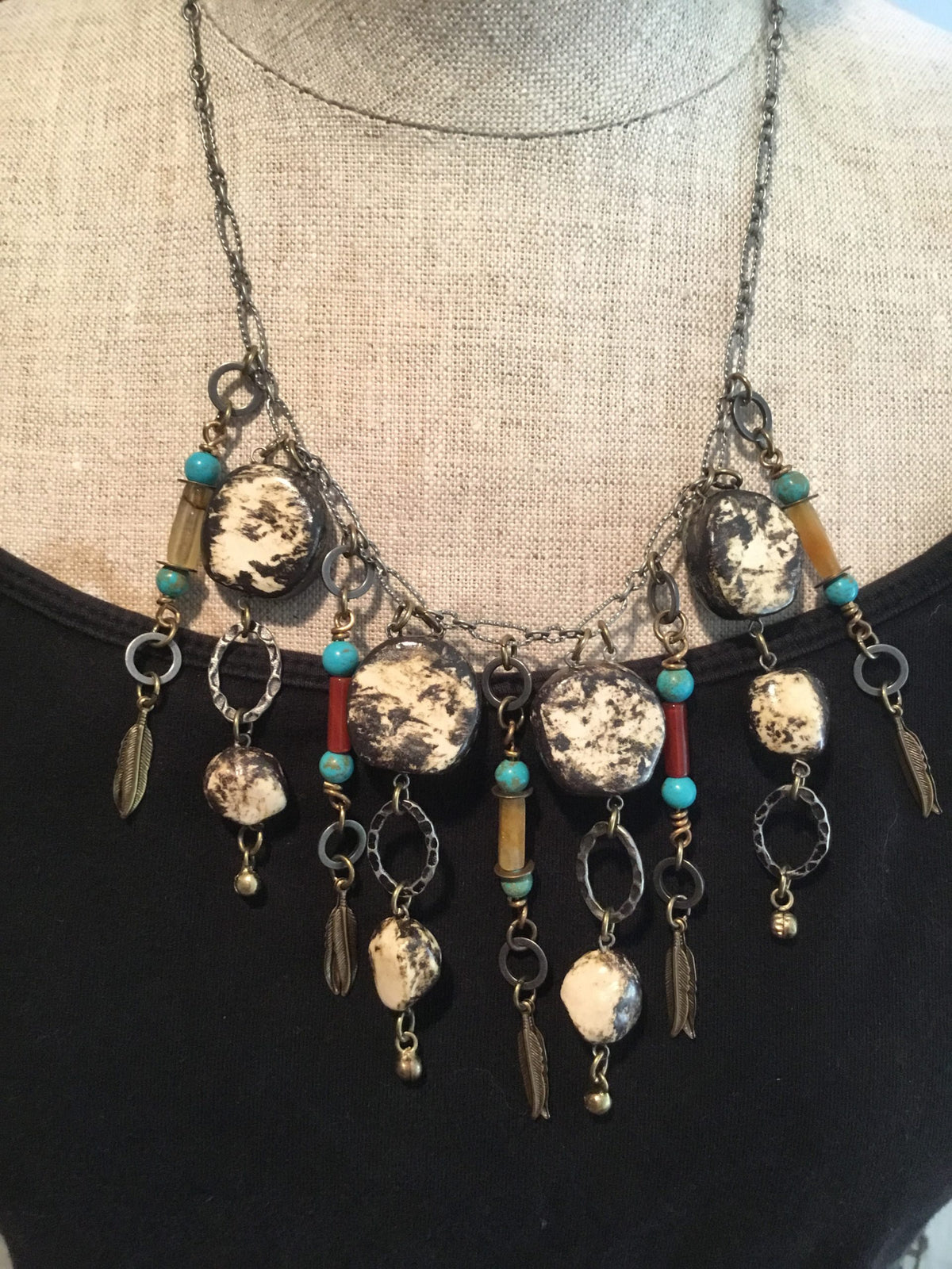 Boho Blues Reversible Pottery Necklace
