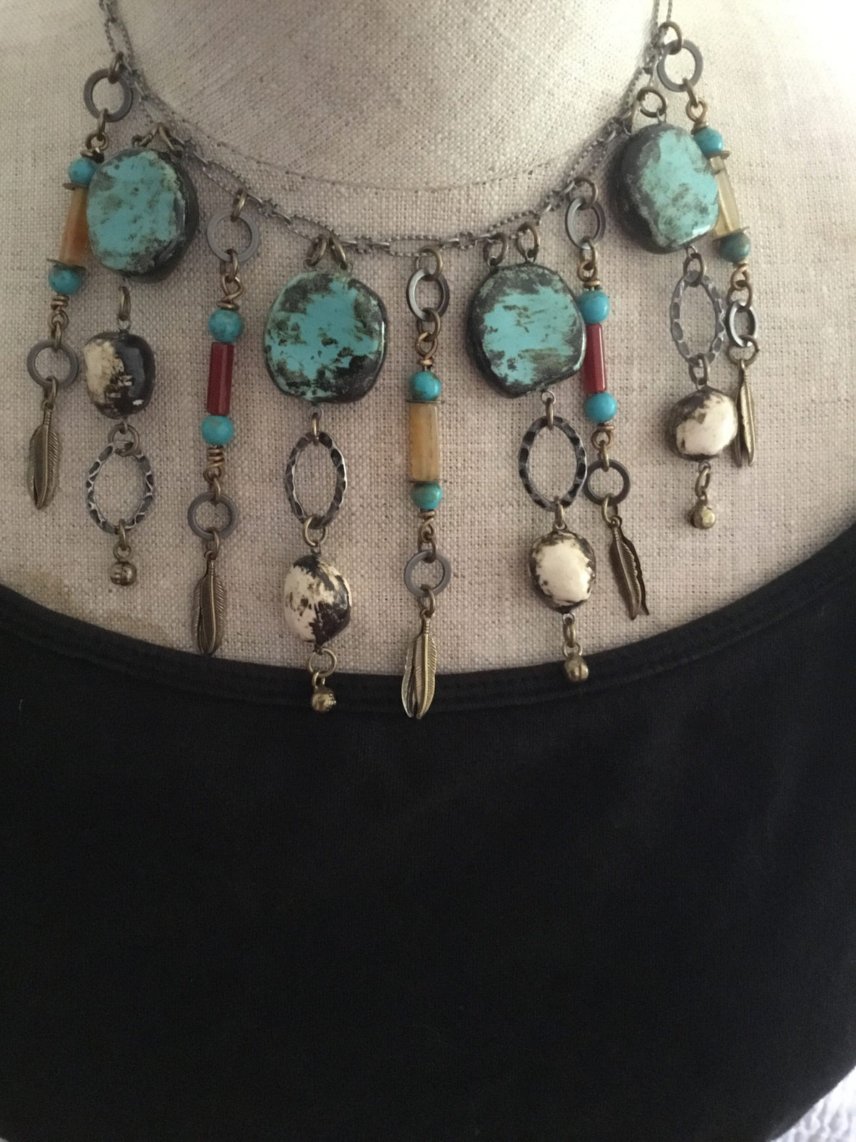 Boho Blues Reversible Pottery Necklace