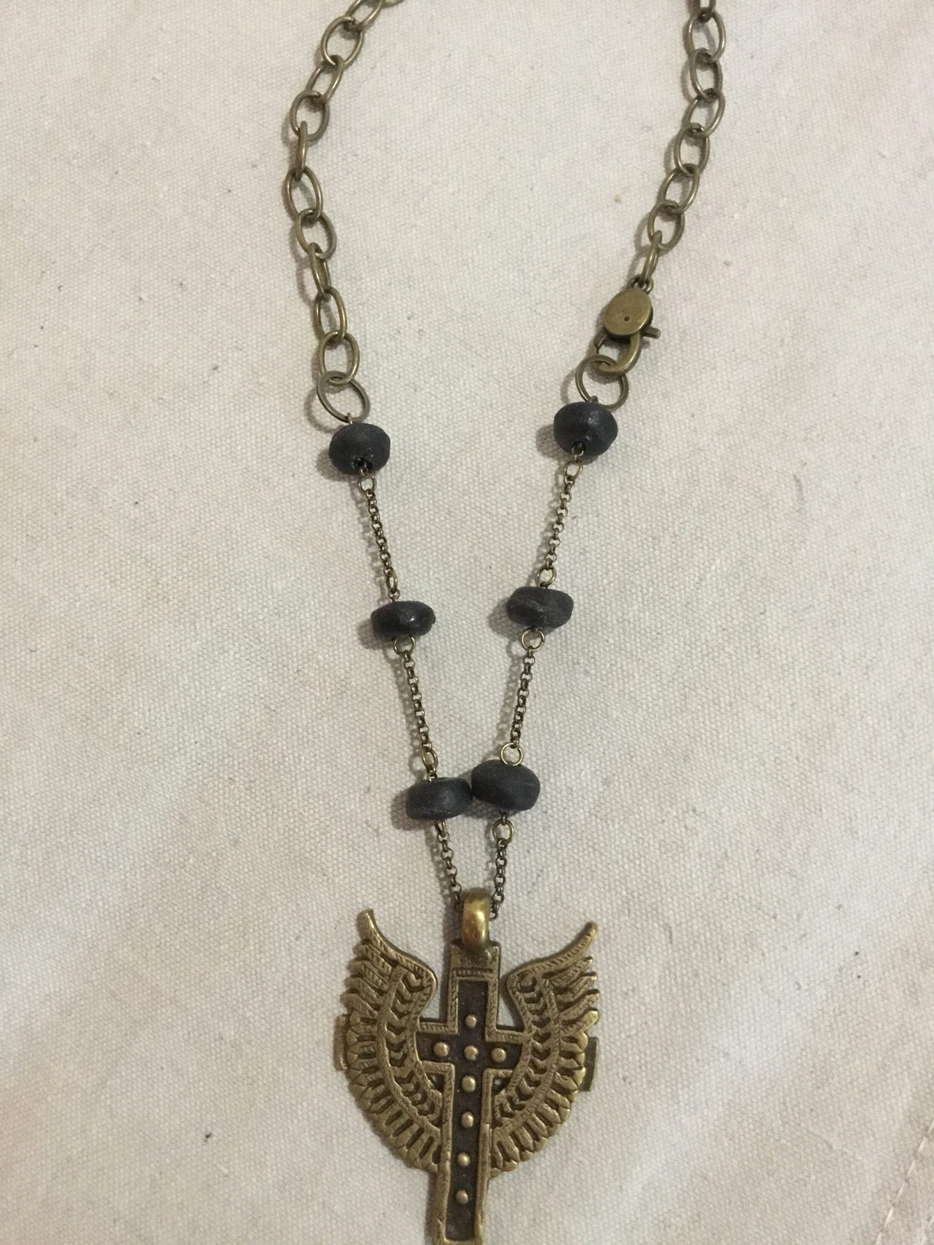 Cross and Wings Necklace Black bead 199