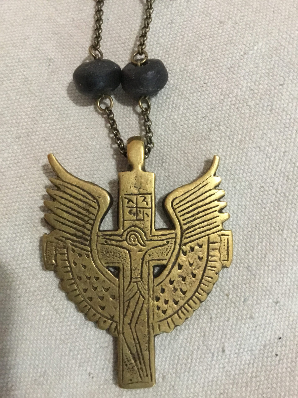 Cross and Wings Necklace Black bead 199
