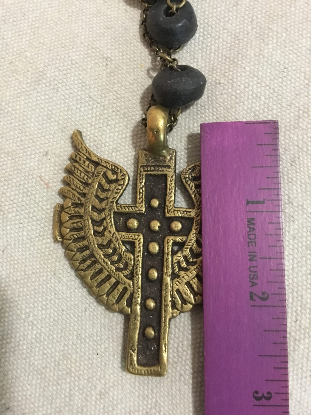 Cross and Wings Necklace Black bead 199
