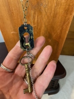 Vintage WHITE Lock and Key Necklace