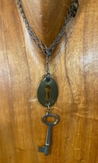 Vintage BRASS Lock and Key Necklace