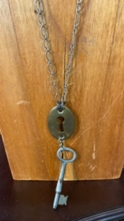 Vintage BRASS Lock and Key Necklace