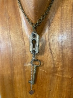 Vintage WHITE Lock and Key Necklace