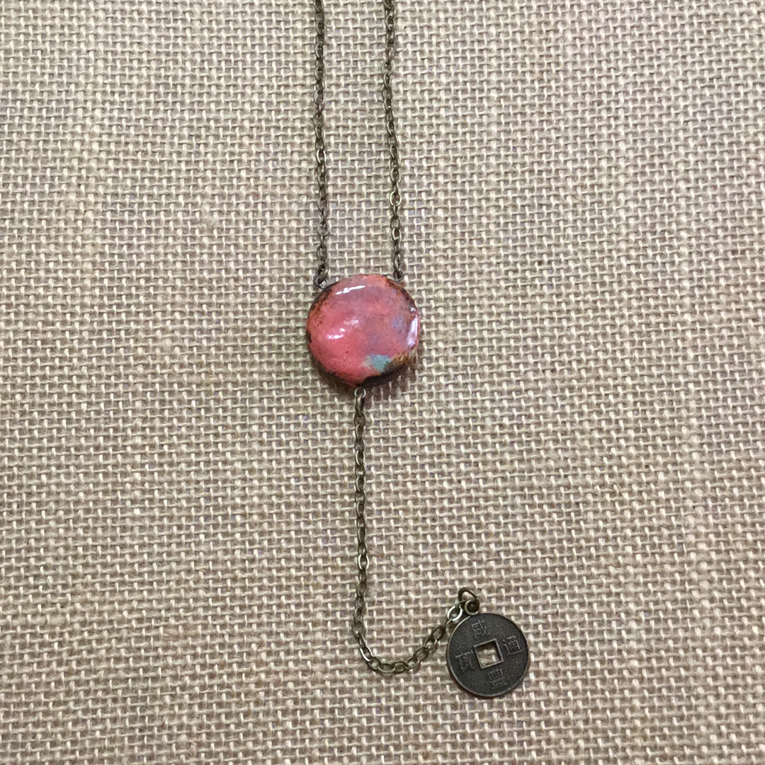 Reversible Y  Necklace SALE Coral/Mustard